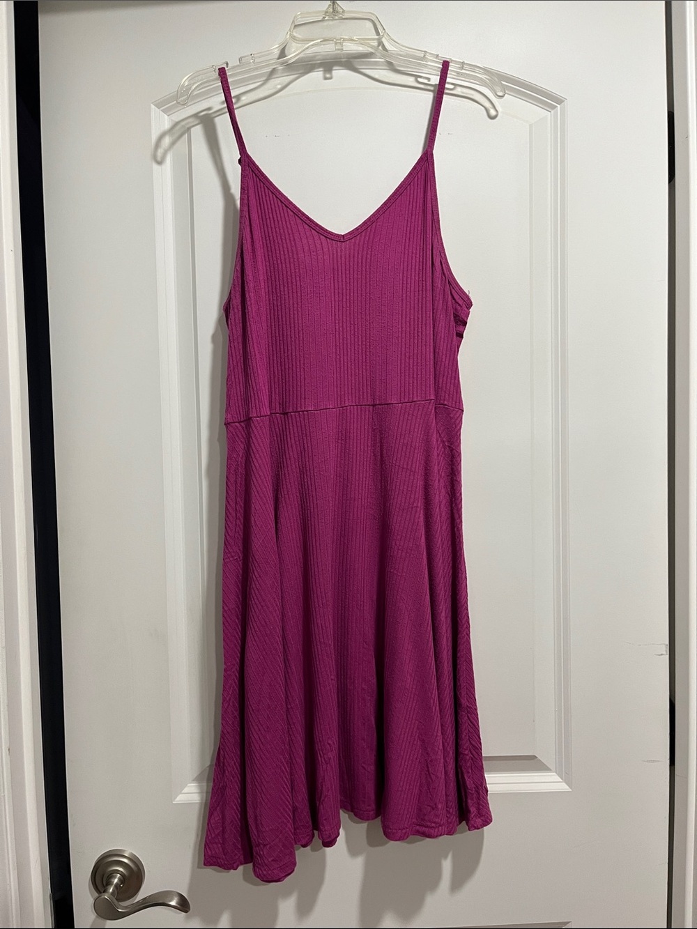 Mossimo Supply Co. Magenta Ribbed Spaghetti Strap Fit and Flare Dress